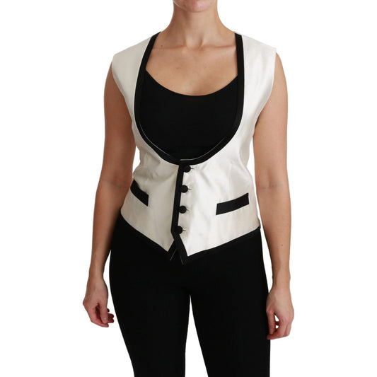 Dolce & Gabbana Elegant Silk Sleeveless Vest in Black & White Dolce & Gabbana