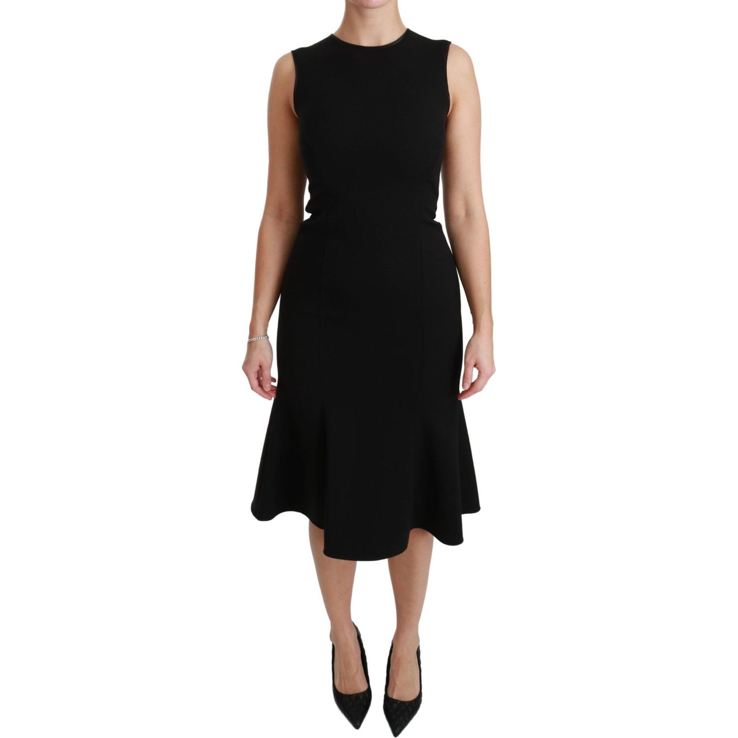 Dolce & Gabbana Elegant Black Fit Flare Wool Blend Dress WOMAN DRESSES Dolce & Gabbana