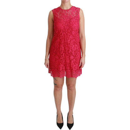 Dolce & Gabbana Pink Floral Lace Shift Gown Mini Dress