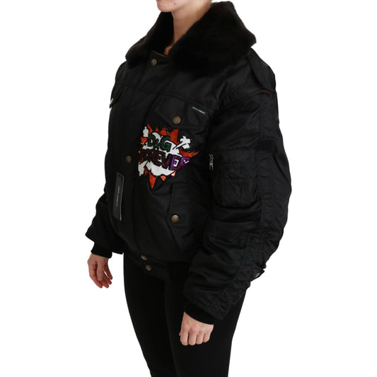 Dolce & Gabbana Elegant Black Bomber Jacket with Detachable Features Dolce & Gabbana