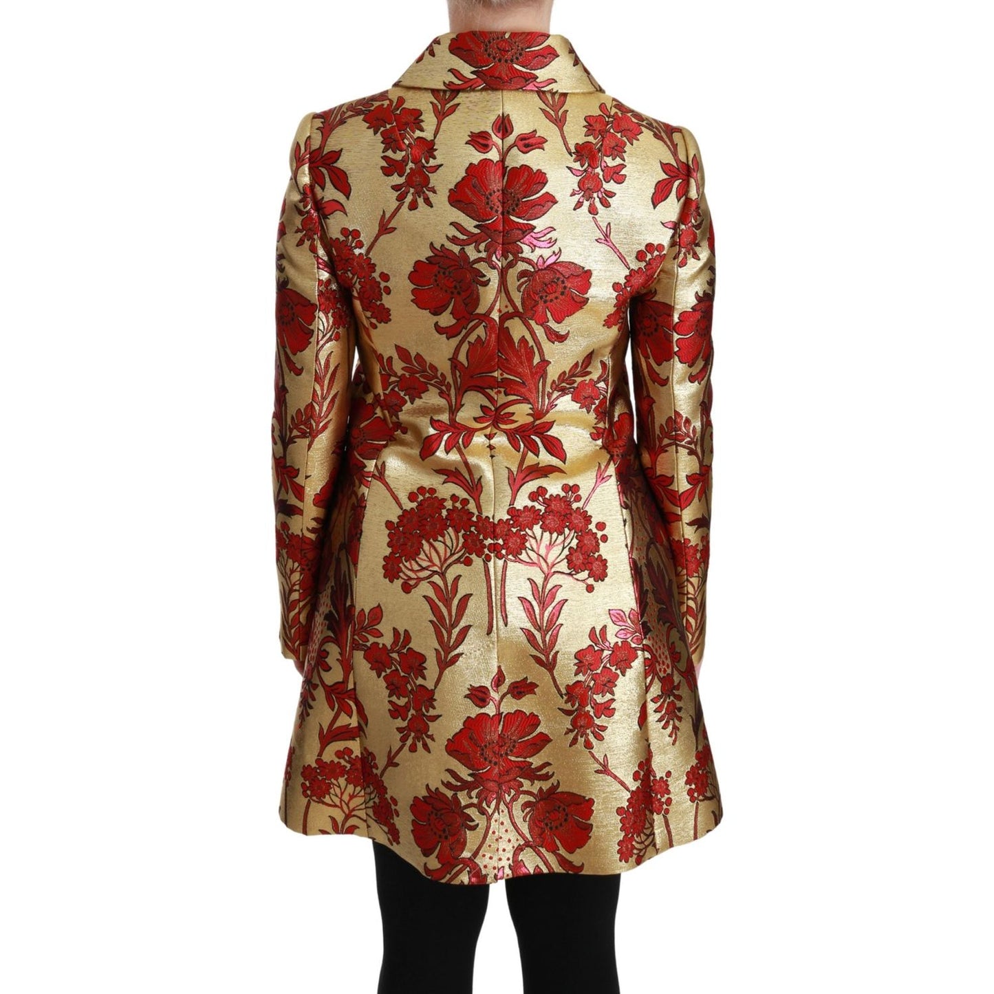Dolce & Gabbana Red Gold Floral Brocade Cape Coat Jacket