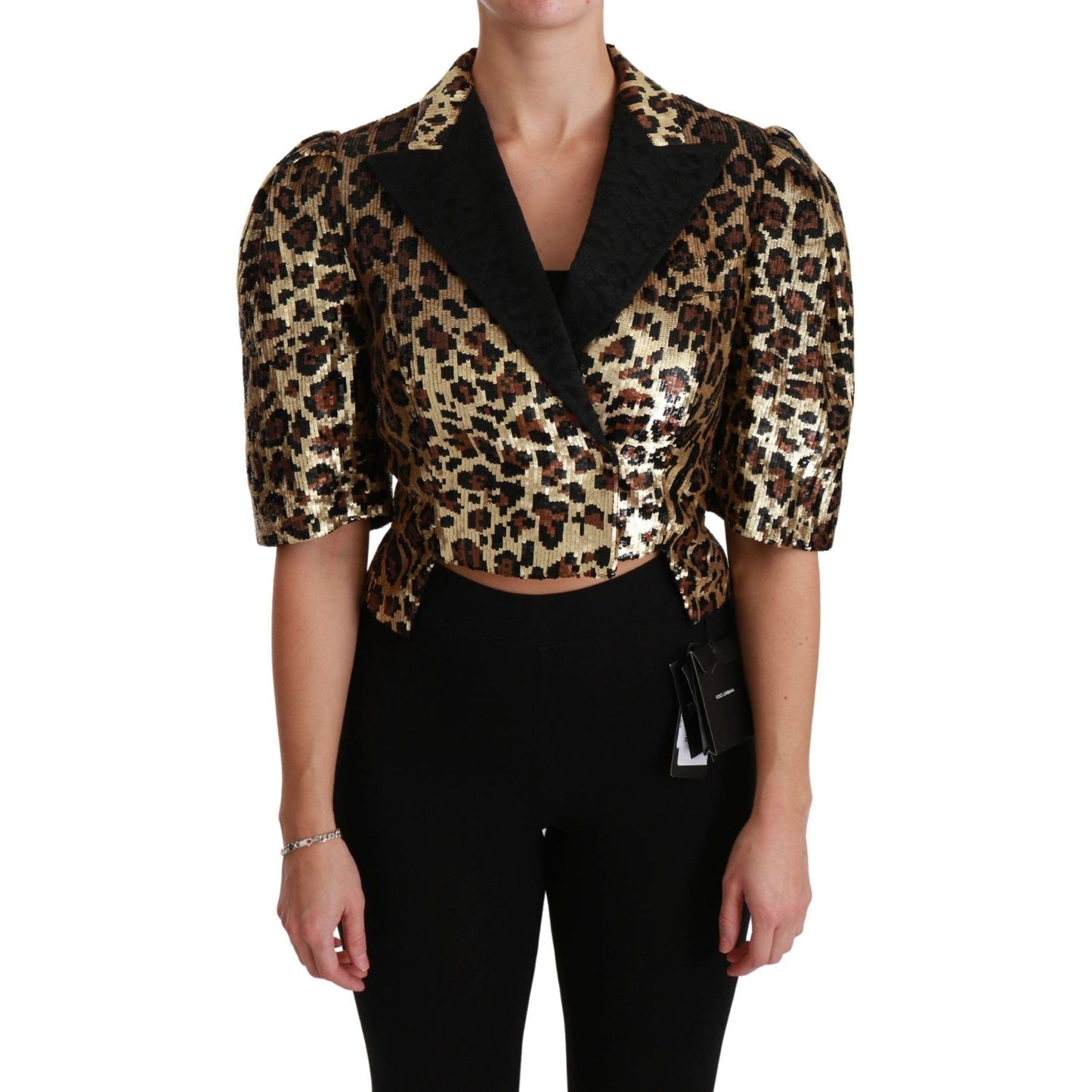 Dolce & Gabbana Gold Leopard Print Short Sleeve Blazer Coats & Jackets Dolce & Gabbana