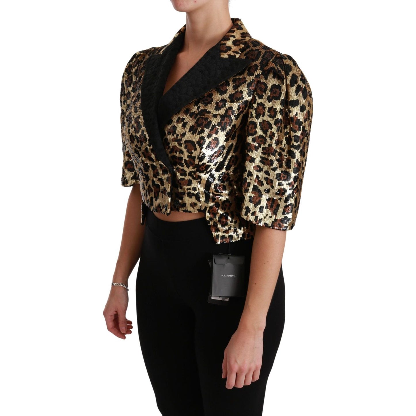 Dolce & Gabbana Gold Leopard Print Short Sleeve Blazer Coats & Jackets Dolce & Gabbana