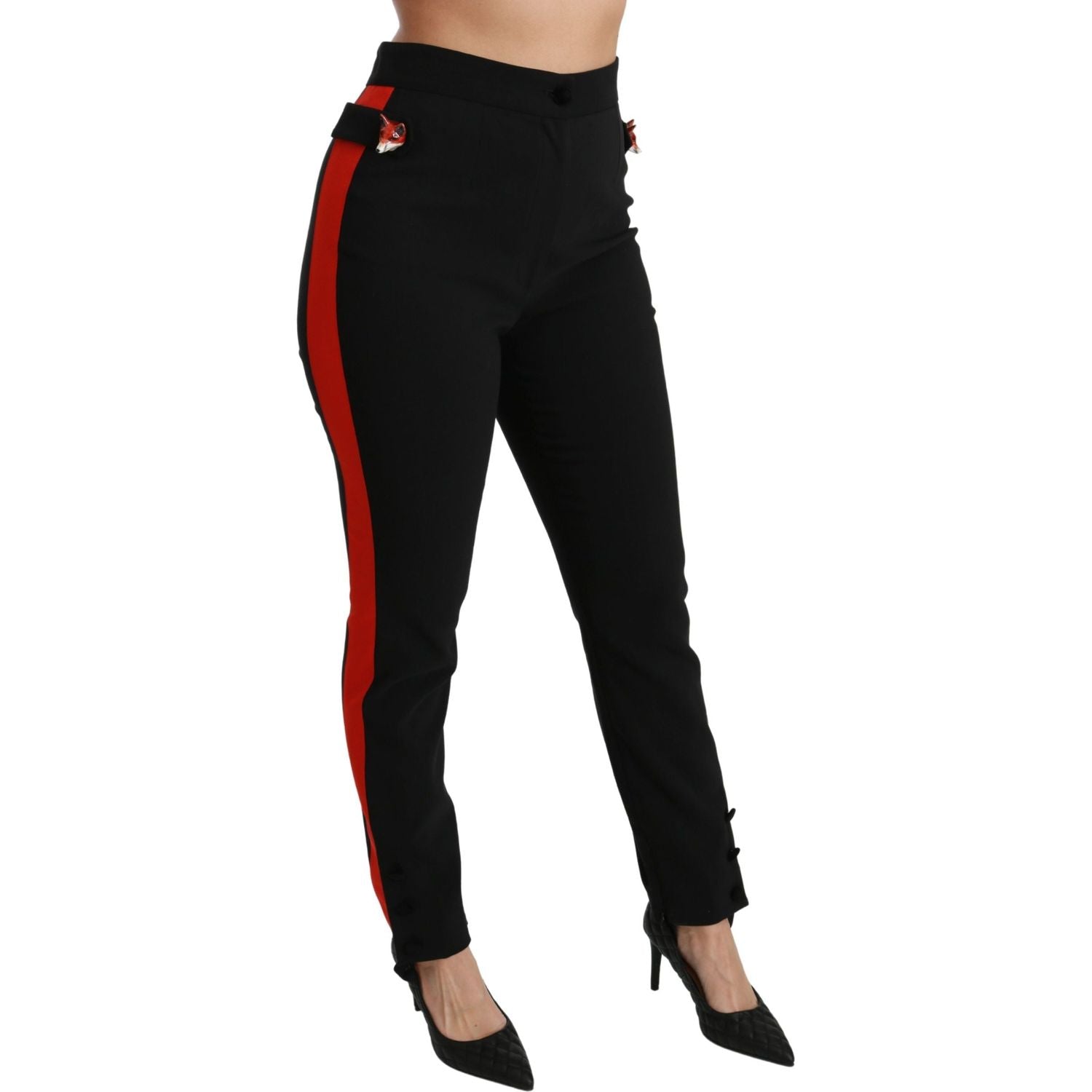 Dolce & Gabbana Black Skinny Stretch Fox Head Cotton Pants