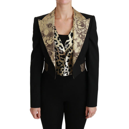 Dolce & Gabbana Black Jacquard Vest Blazer Coat Wool Jacket Dolce & Gabbana