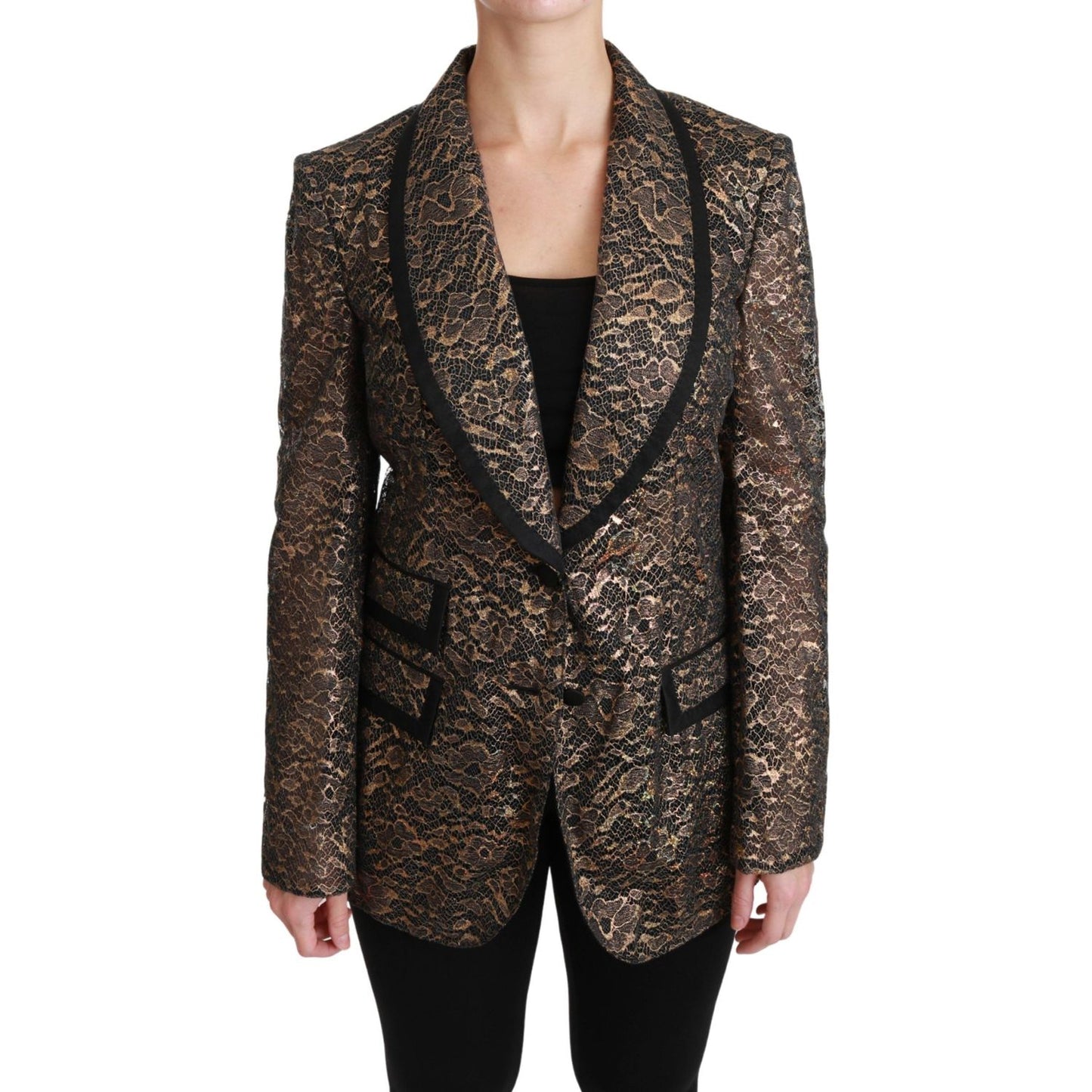 Dolce & Gabbana Elegant Gold Floral Lace Blazer Jacket Dolce & Gabbana