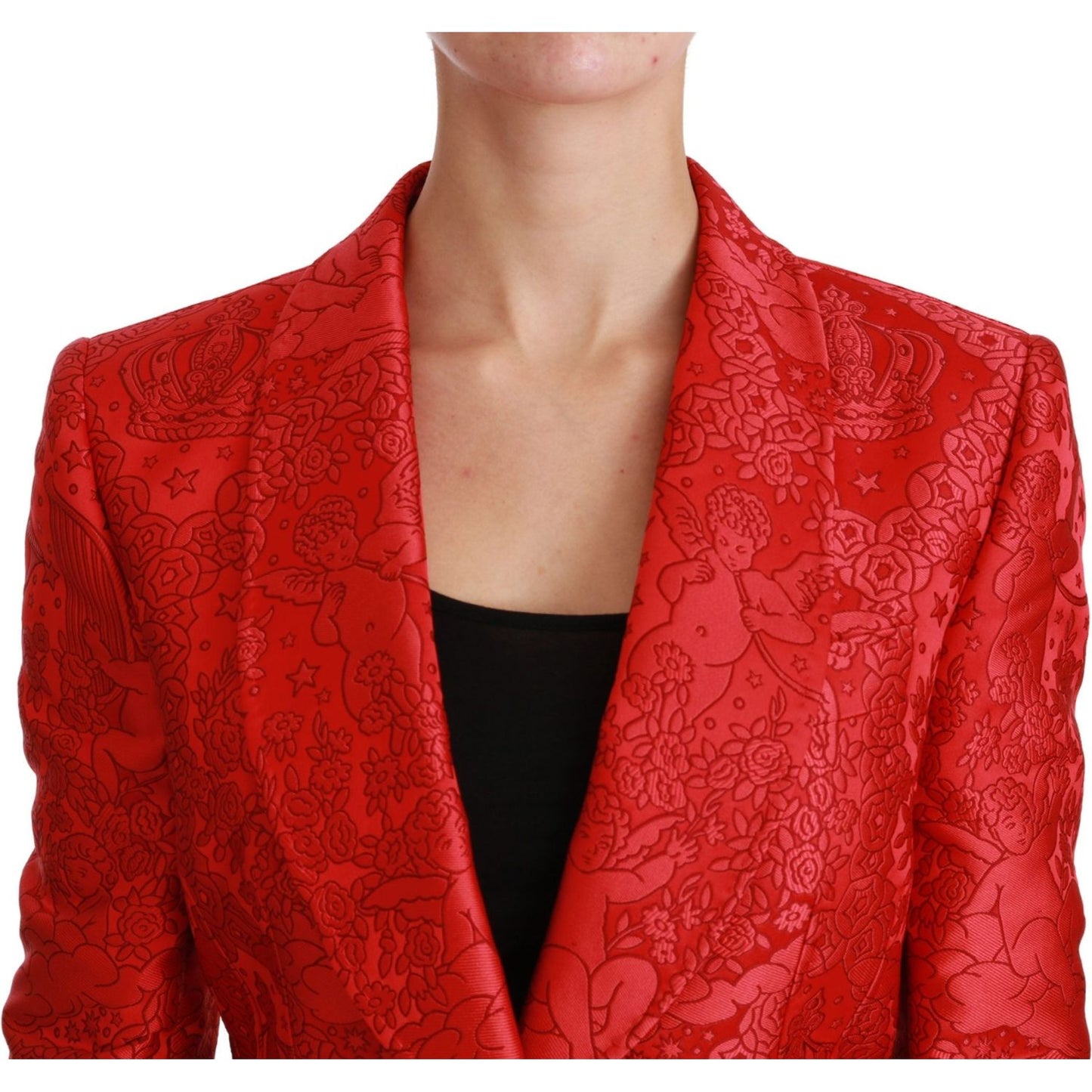 Dolce & Gabbana Red Floral Angel Pattern Blazer Coats & Jackets Dolce & Gabbana