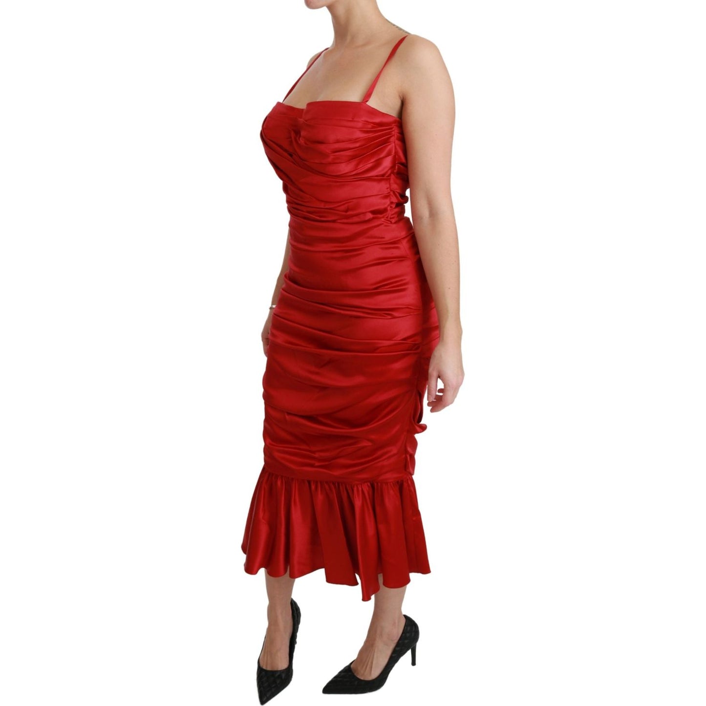 Dolce & Gabbana Exquisite Red Silk Fit and Flare Midi Dress Dolce & Gabbana