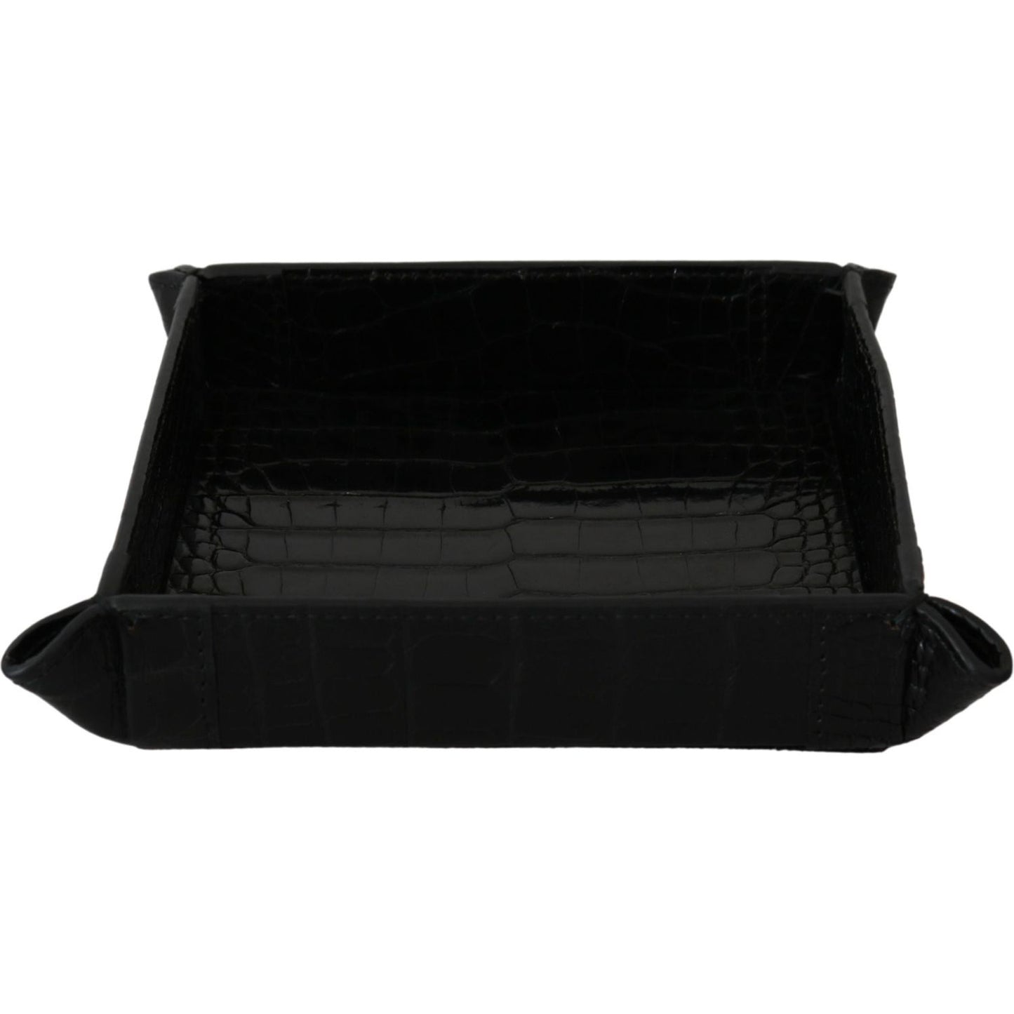 Dolce & Gabbana Elegant Black Exotic Skin Entry Tray Dolce & Gabbana