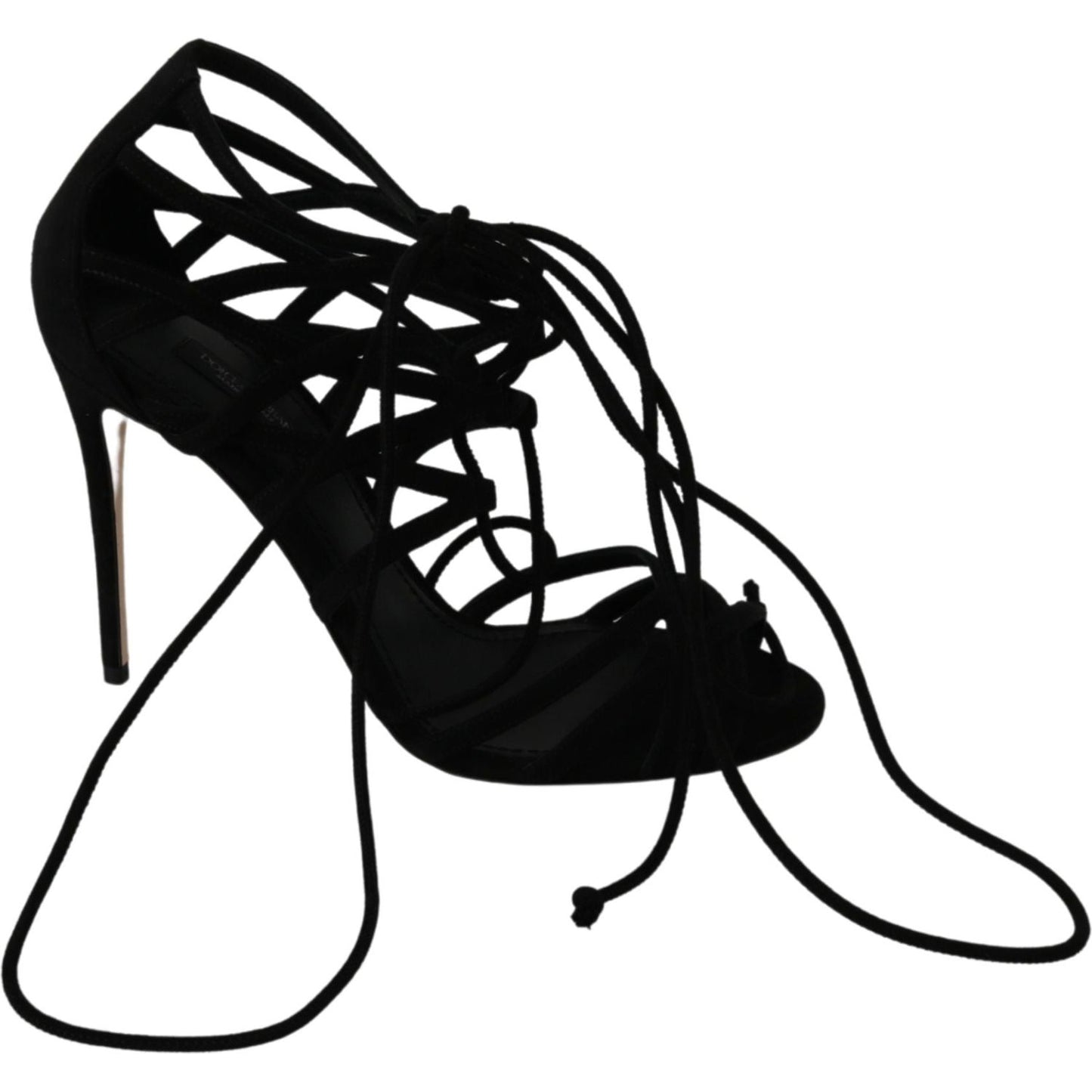 Dolce & Gabbana Elegant Black Suede Stiletto Ankle Strap Sandals Heeled Sandals Dolce & Gabbana