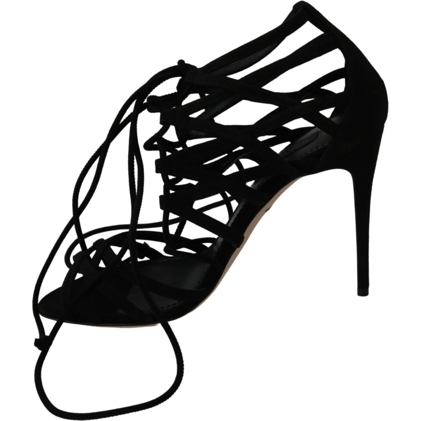 Dolce & Gabbana Elegant Black Suede Stiletto Ankle Strap Sandals Heeled Sandals Dolce & Gabbana