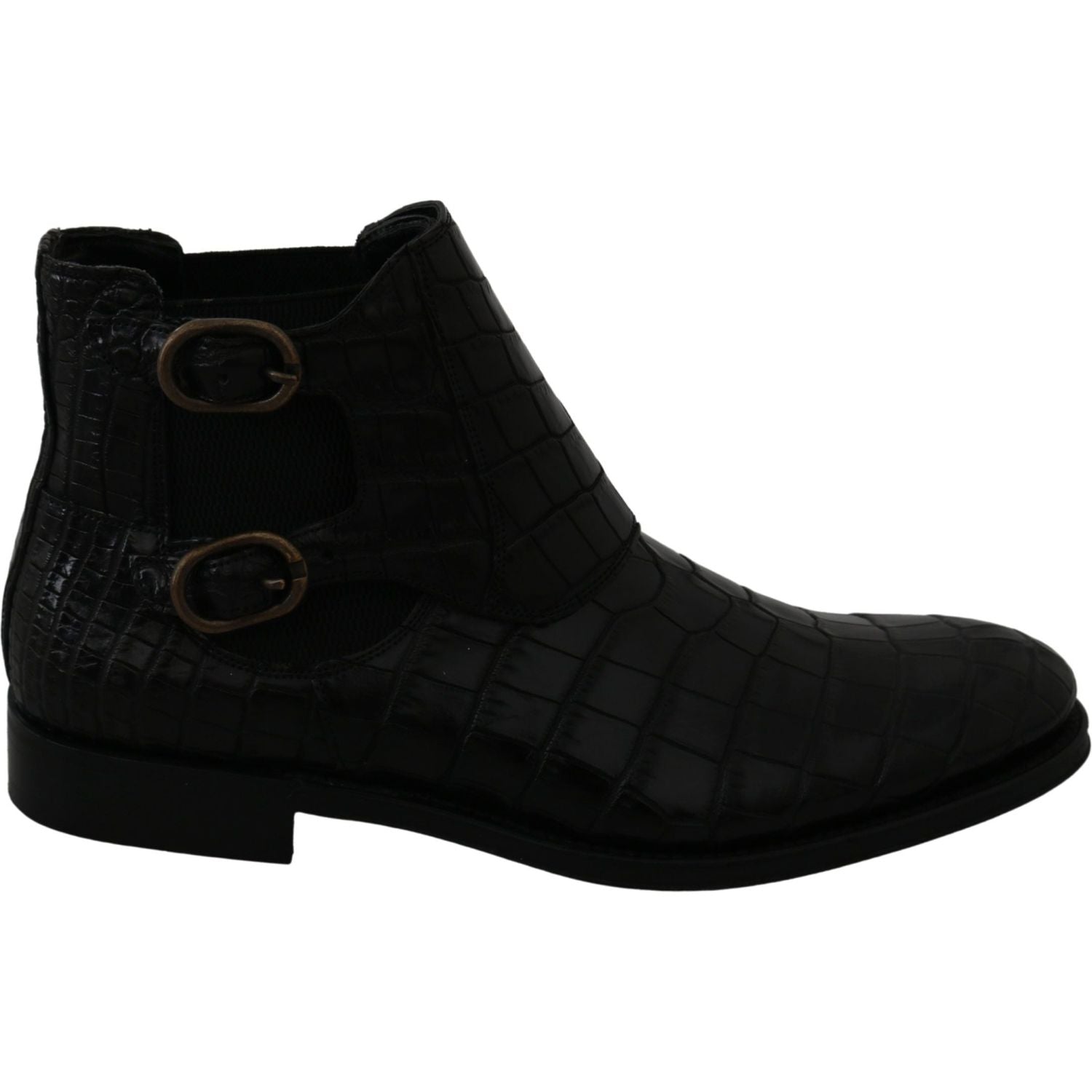 Dolce & Gabbana Black Crocodile Leather Derby Boots Shoes