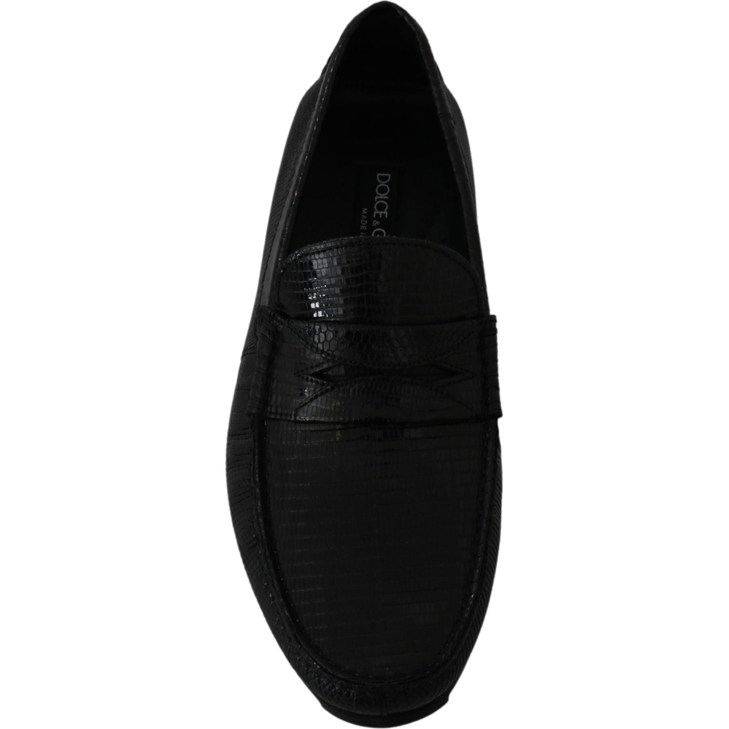 Dolce & Gabbana Black Lizard Leather Flat Loafers Shoes