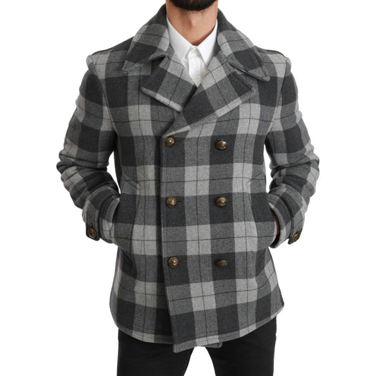 Dolce & Gabbana Elegant Gray Check Double Breasted Coat Dolce & Gabbana