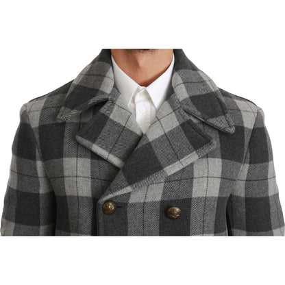 Dolce & Gabbana Gray Check Wool Cashmere Coat Jacket