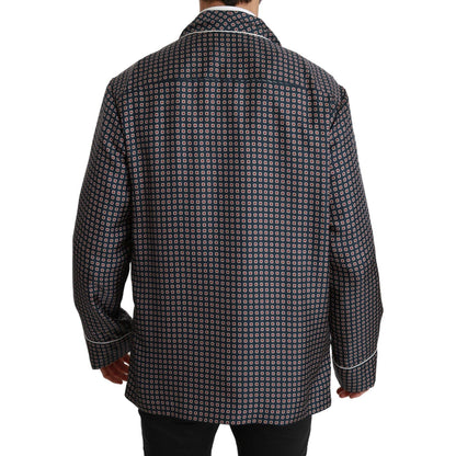 Dolce & Gabbana Navy Blue Patterned Double Breasted Coat Jacket