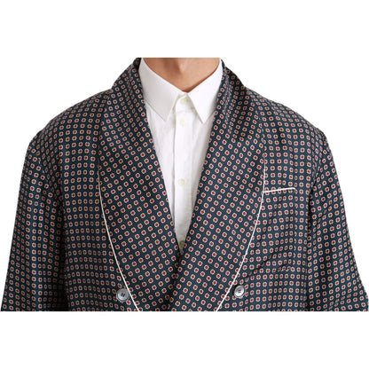 Dolce & Gabbana Navy Blue Patterned Double Breasted Coat Jacket