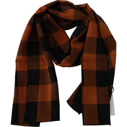 Costume National Orange Check Neck Wrap Shawl Scarf Costume National