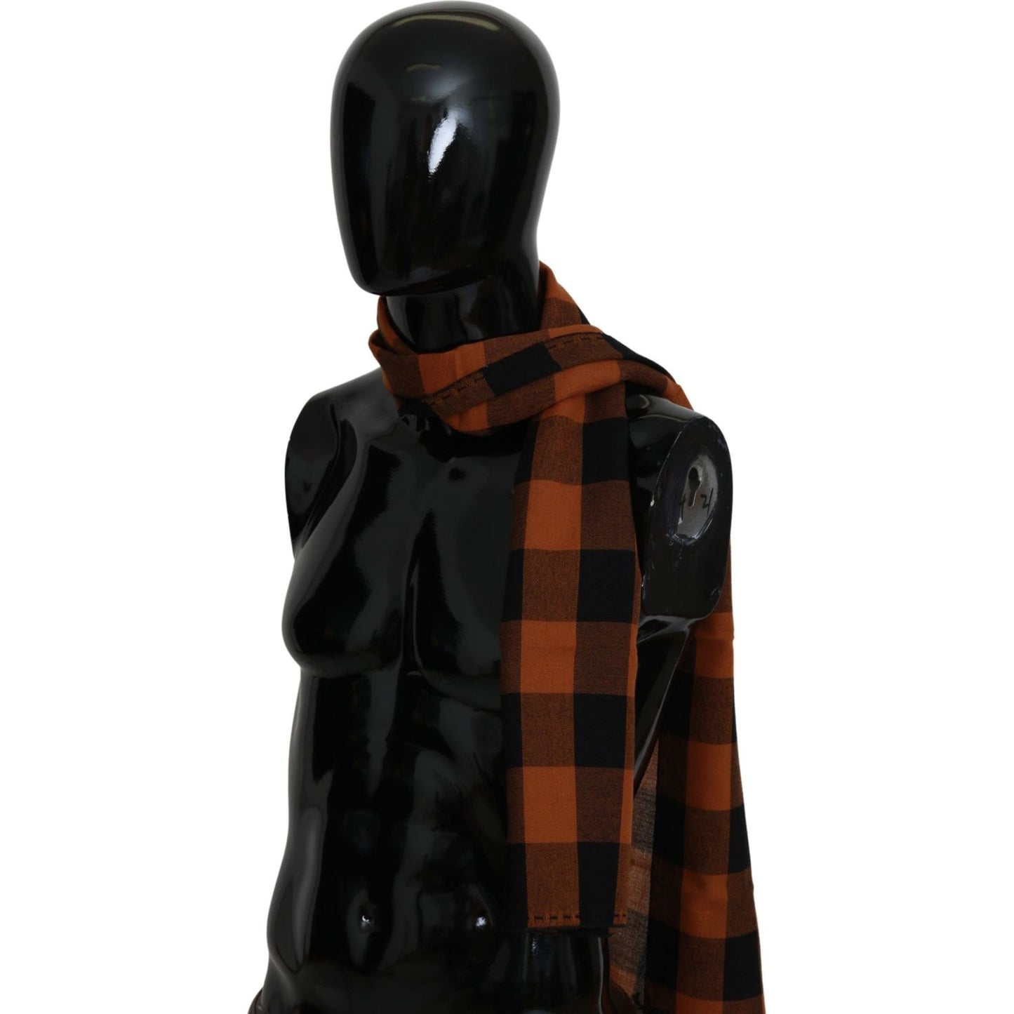 Costume National Chic Orange Check Wool Blend Scarf Costume National