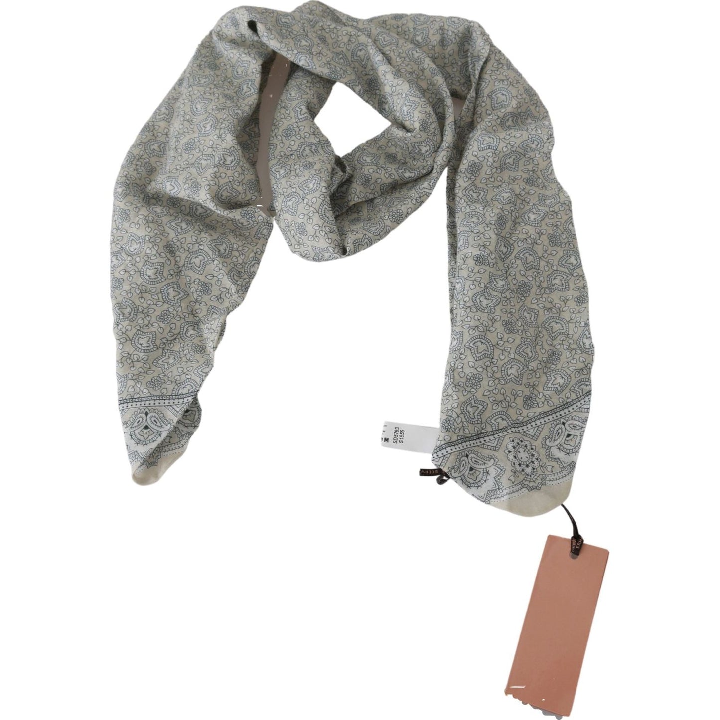 Ermanno Scervino Cotton Beige Blue Fantasy Print Scarf Ermanno Scervino