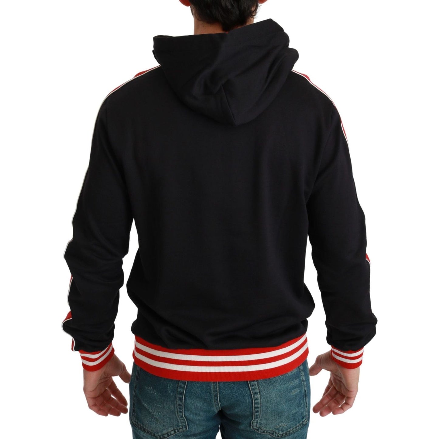 Dolce & Gabbana Elegant Black Hooded Sweater with Multicolor Motif Dolce & Gabbana