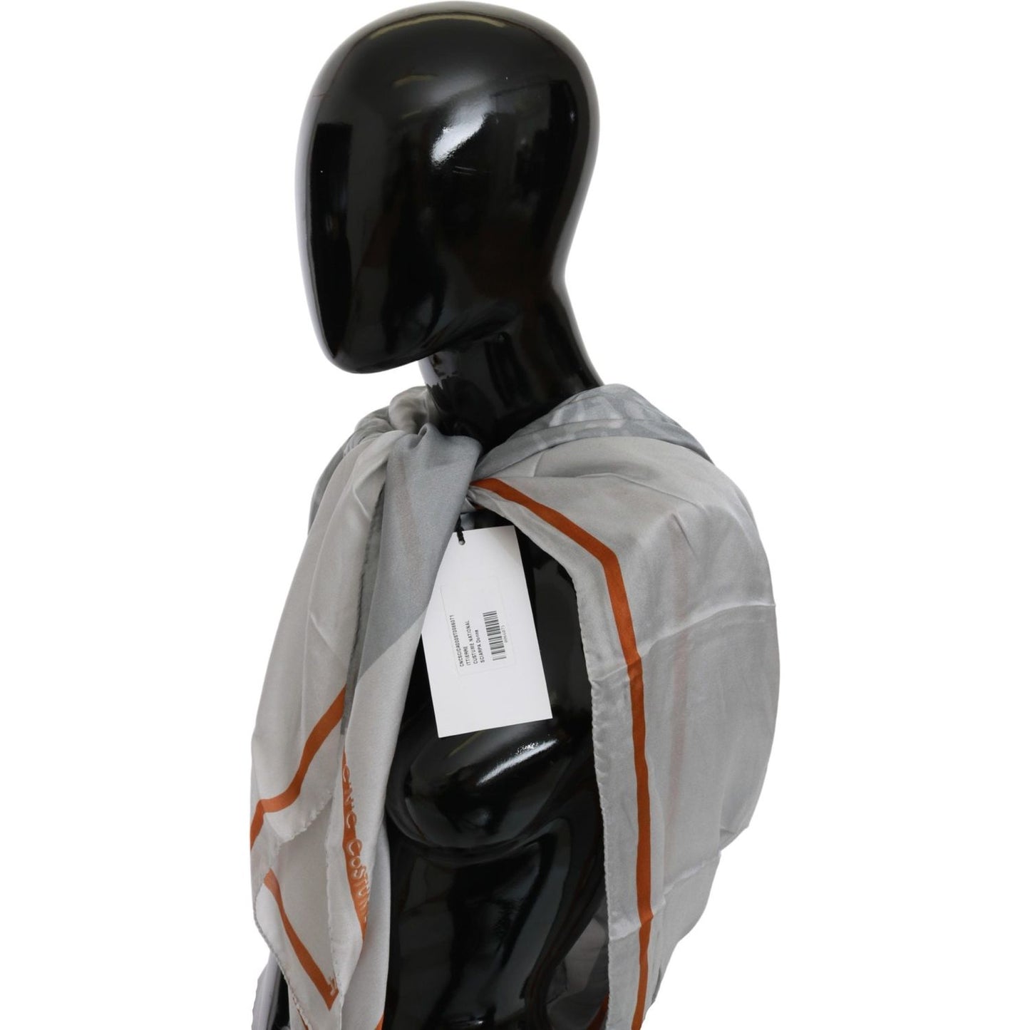 Costume National Gray Orange Silk Floral Foulard Wrap Scarf Costume National