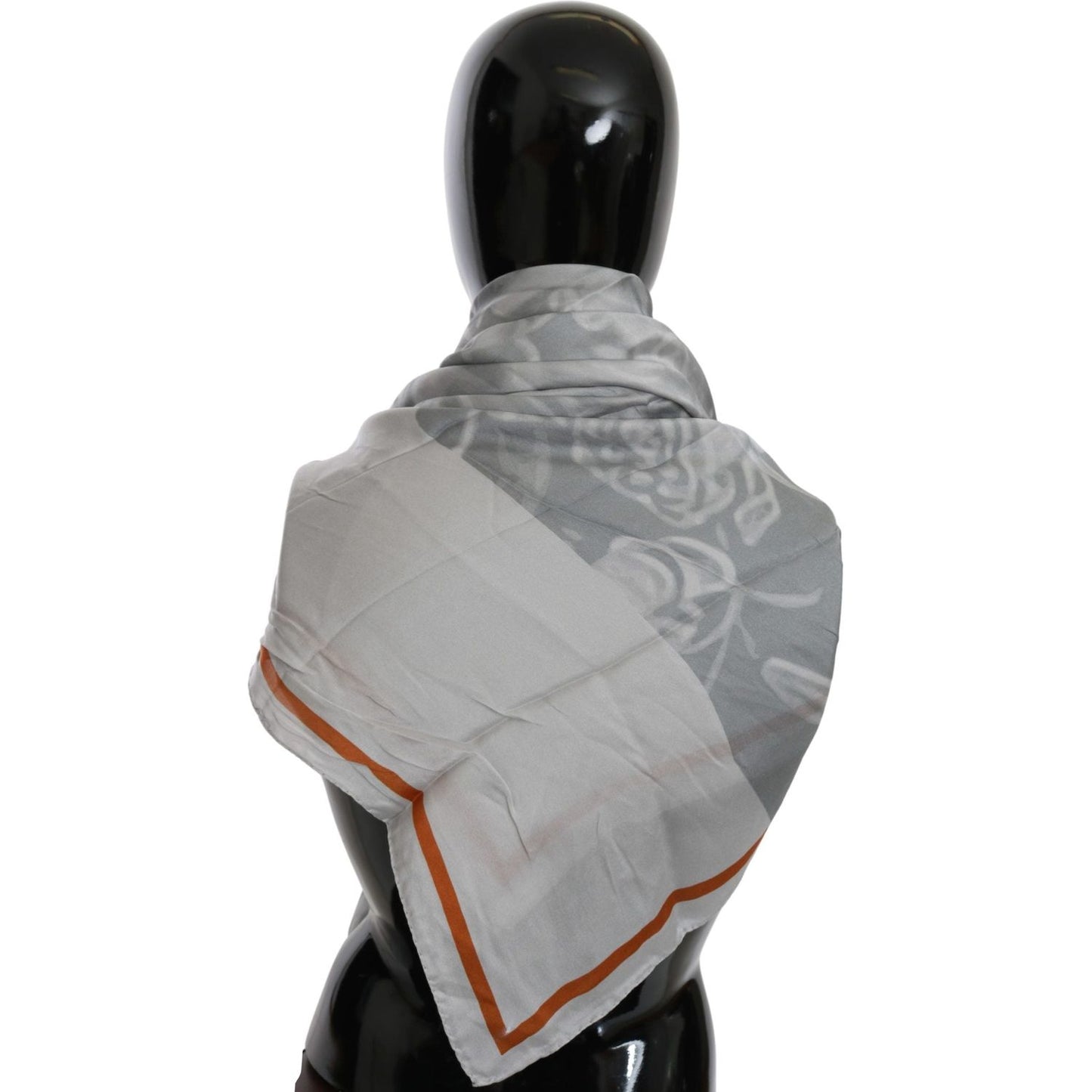 Costume National Gray Orange Silk Floral Foulard Wrap Scarf Costume National
