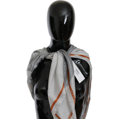 Costume National Gray Orange Silk Floral Foulard Wrap Scarf Costume National