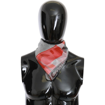 Costume National Red 100% Silk Branded Gray Scarf Costume National