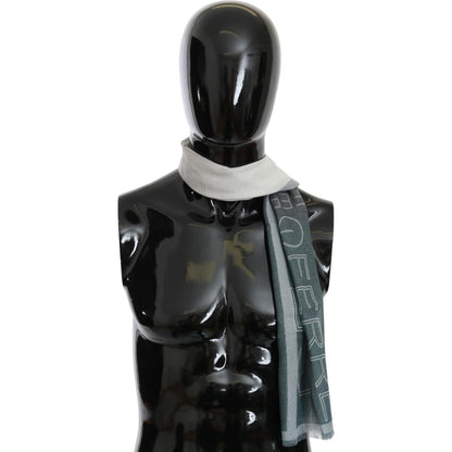 GF Ferre Gray Wool Viscose Foulard Patterned Branded Scarf GF Ferre