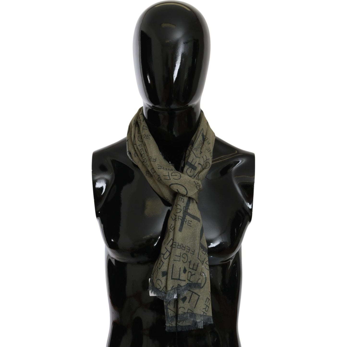 GF Ferre Green Wool Viscose Foulard Patterned Branded Scarf GF Ferre