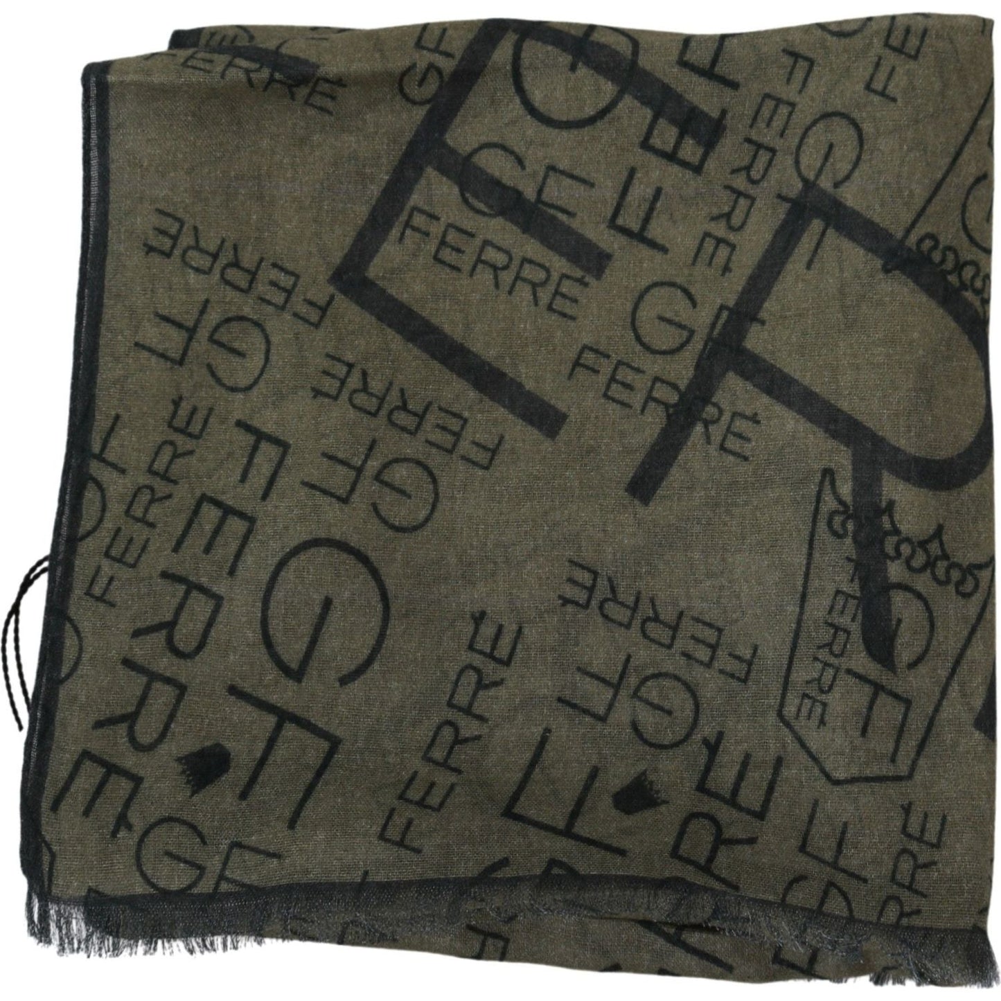 GF Ferre Green Wool Viscose Foulard Patterned Branded Scarf GF Ferre