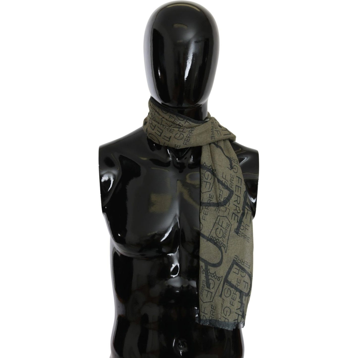 GF Ferre Green Wool Viscose Foulard Patterned Branded Scarf GF Ferre