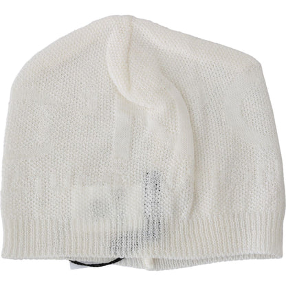 Costume National Beanie White Wool Blend Branded Hat Beanie Hat