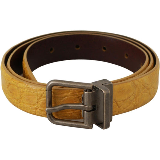 Dolce & Gabbana Yellow Exotic Skin Leather Grey Buckle Belt Dolce & Gabbana