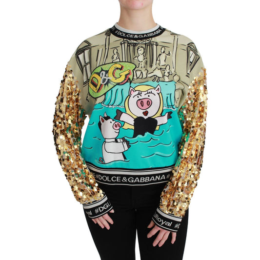 Dolce & Gabbana Chic Multicolor Motive Sequined Sweater Dolce & Gabbana