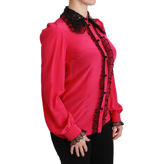 Dolce & Gabbana Silk Blend Lace Detail Blouse in Pink Dolce & Gabbana Firebrick