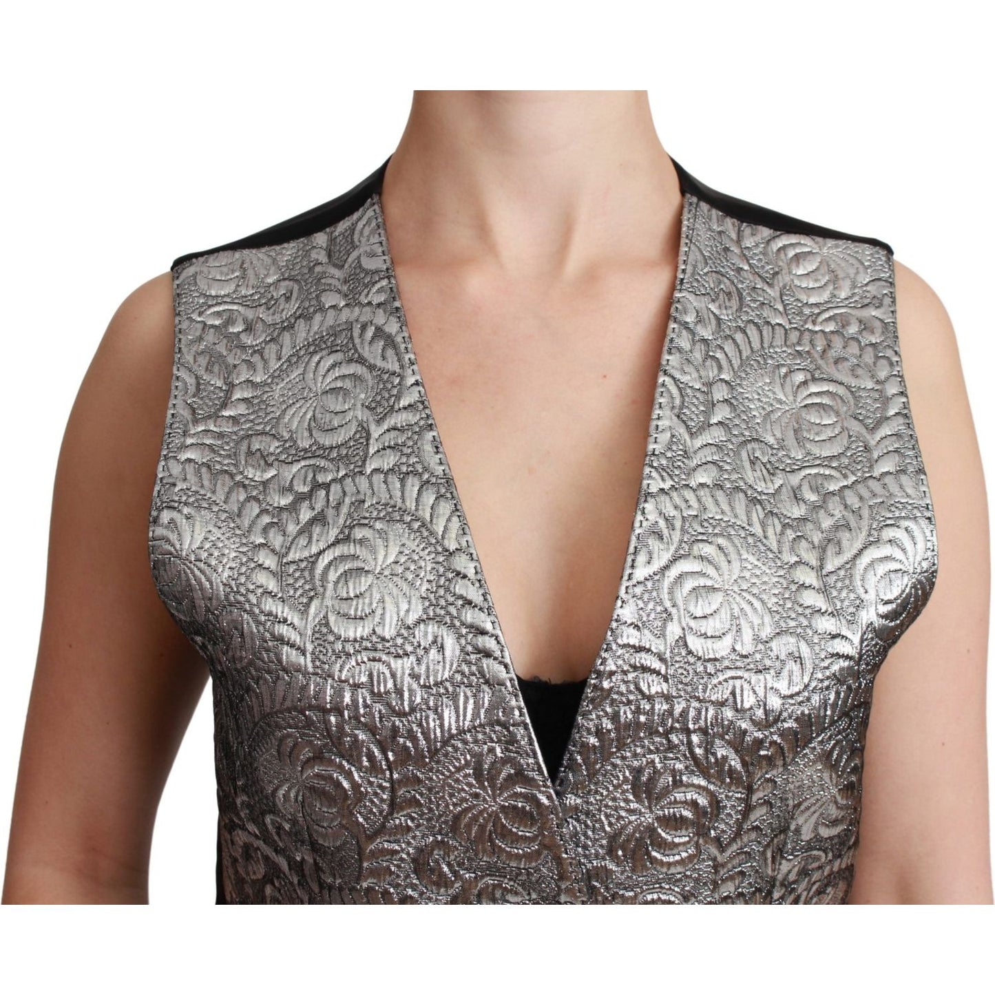 Dolce & Gabbana Elegant Silver Sleeveless Brocade Vest Dolce & Gabbana