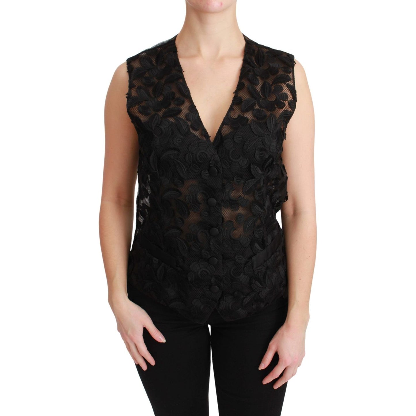 Dolce & Gabbana Elegant Floral Black Silk Blend Vest Dolce & Gabbana