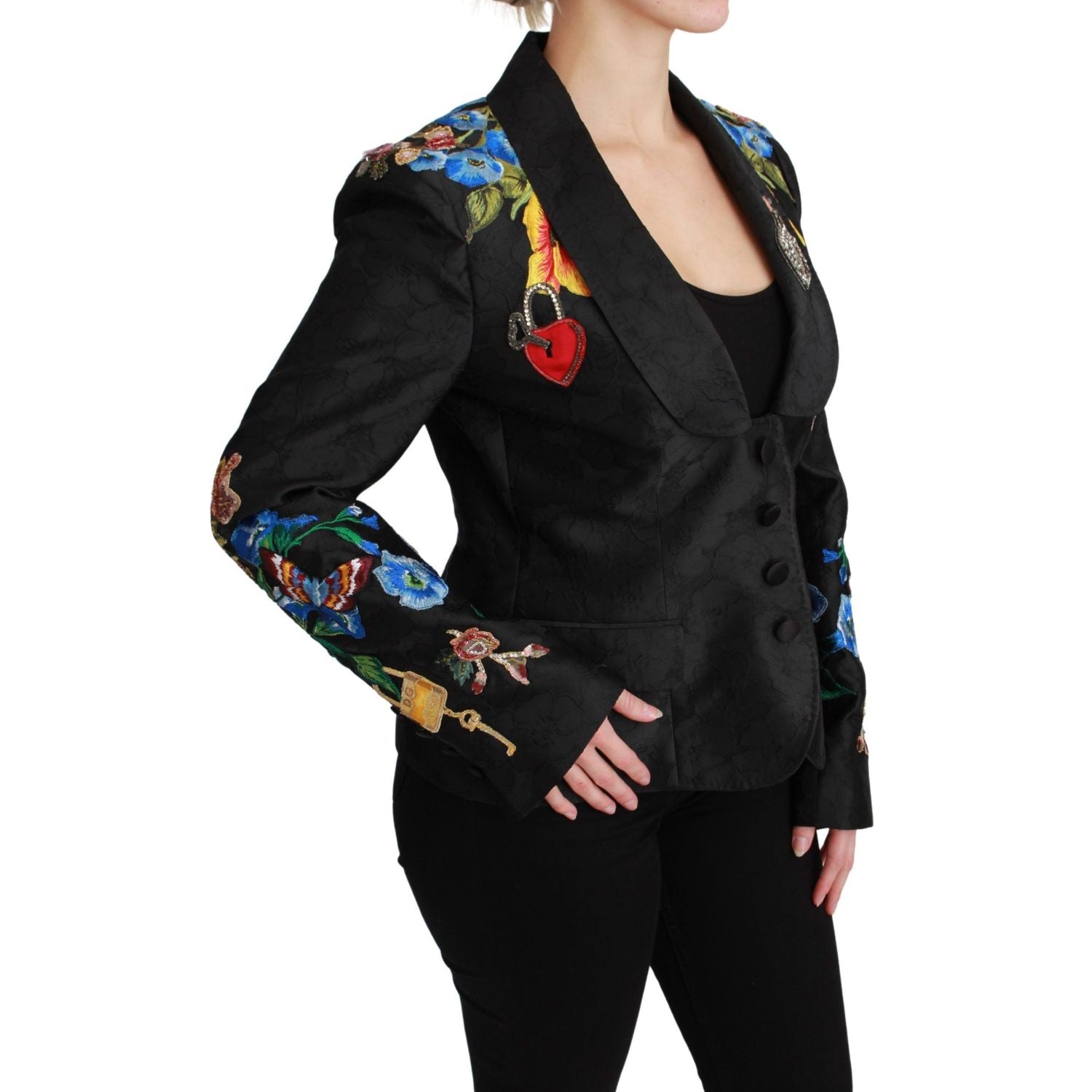 Dolce & Gabbana Black Brocade Crystal Blazer Jacket