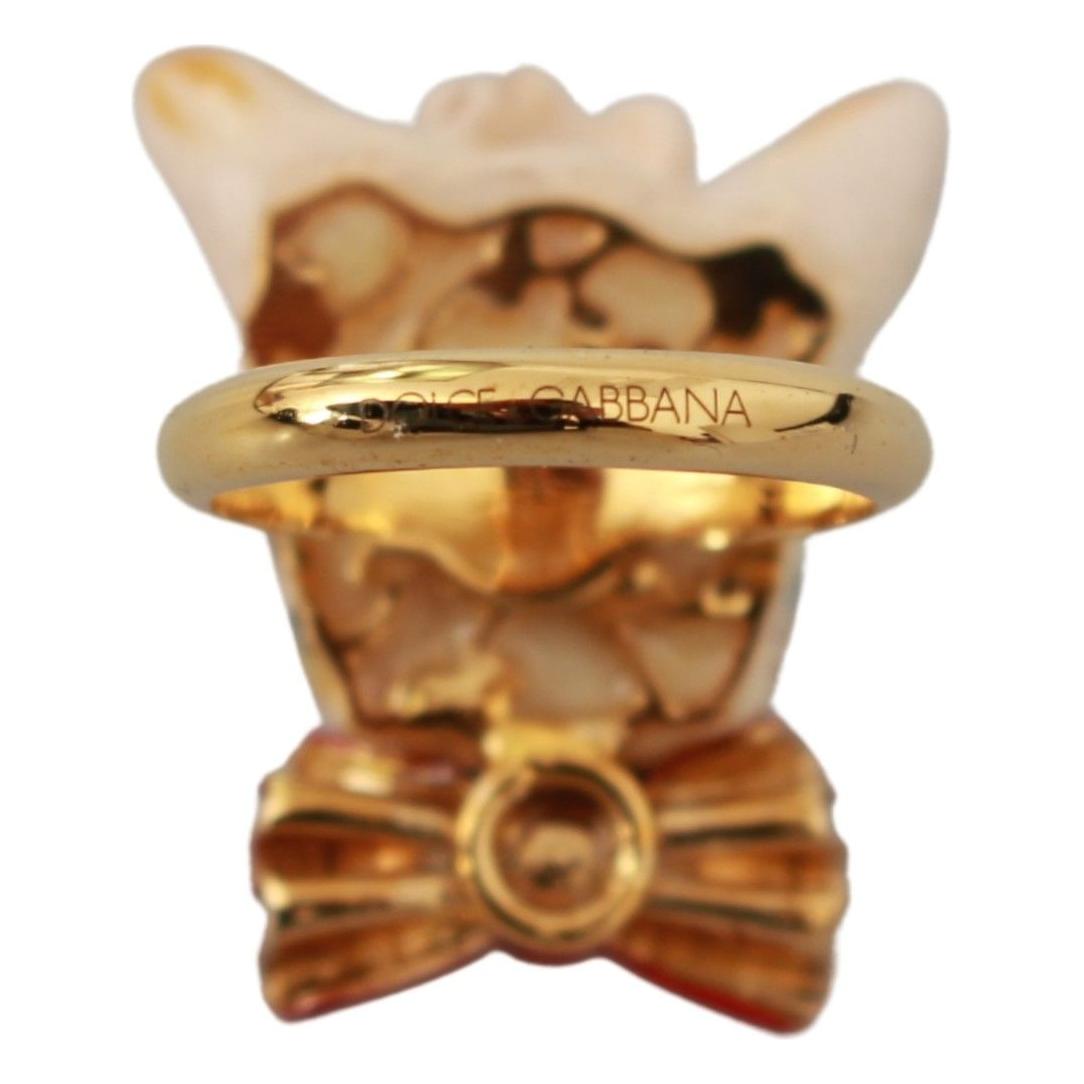 Dolce & Gabbana Gold Brass Resin Beige Dog Pet Branded Accessory Ring Dolce & Gabbana