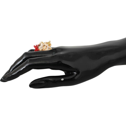 Dolce & Gabbana Gold Brass Resin Beige Dog Pet Branded Accessory Ring Dolce & Gabbana