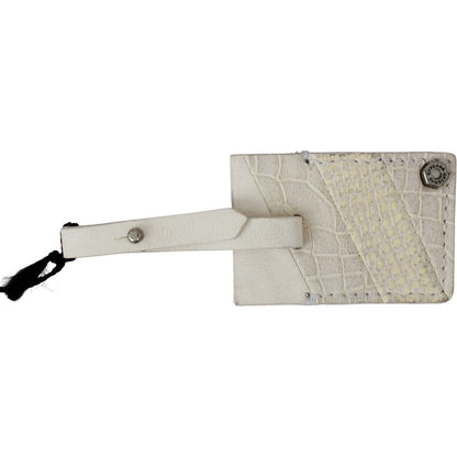 GF Ferre Beige Luggage Tag Branded Leather Patterned Keychain