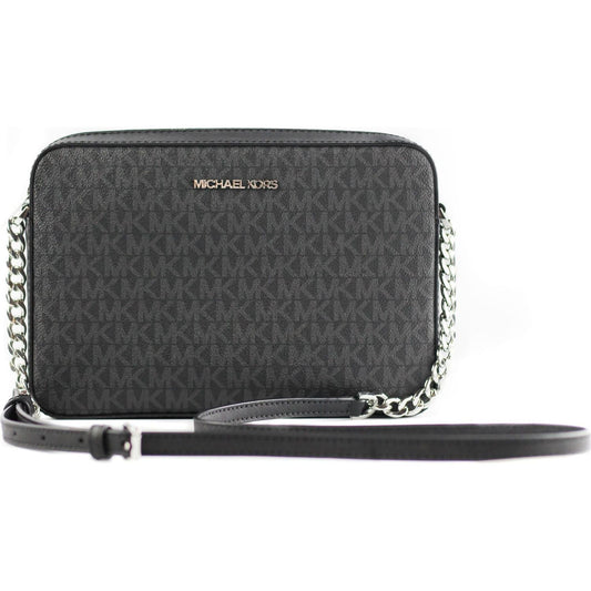 Michael Kors Jet Set Large East West Saffiano Leather Crossbody Bag Handbag [Black Signature] Michael Kors