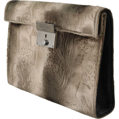 Dolce & Gabbana Beige Velvet Floral Leather Men Document Briefcase Dolce & Gabbana