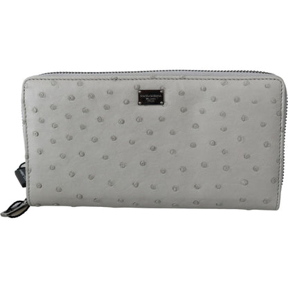 Dolce & Gabbana White Ostrich Leather Continental Mens Clutch Wallet Dolce & Gabbana