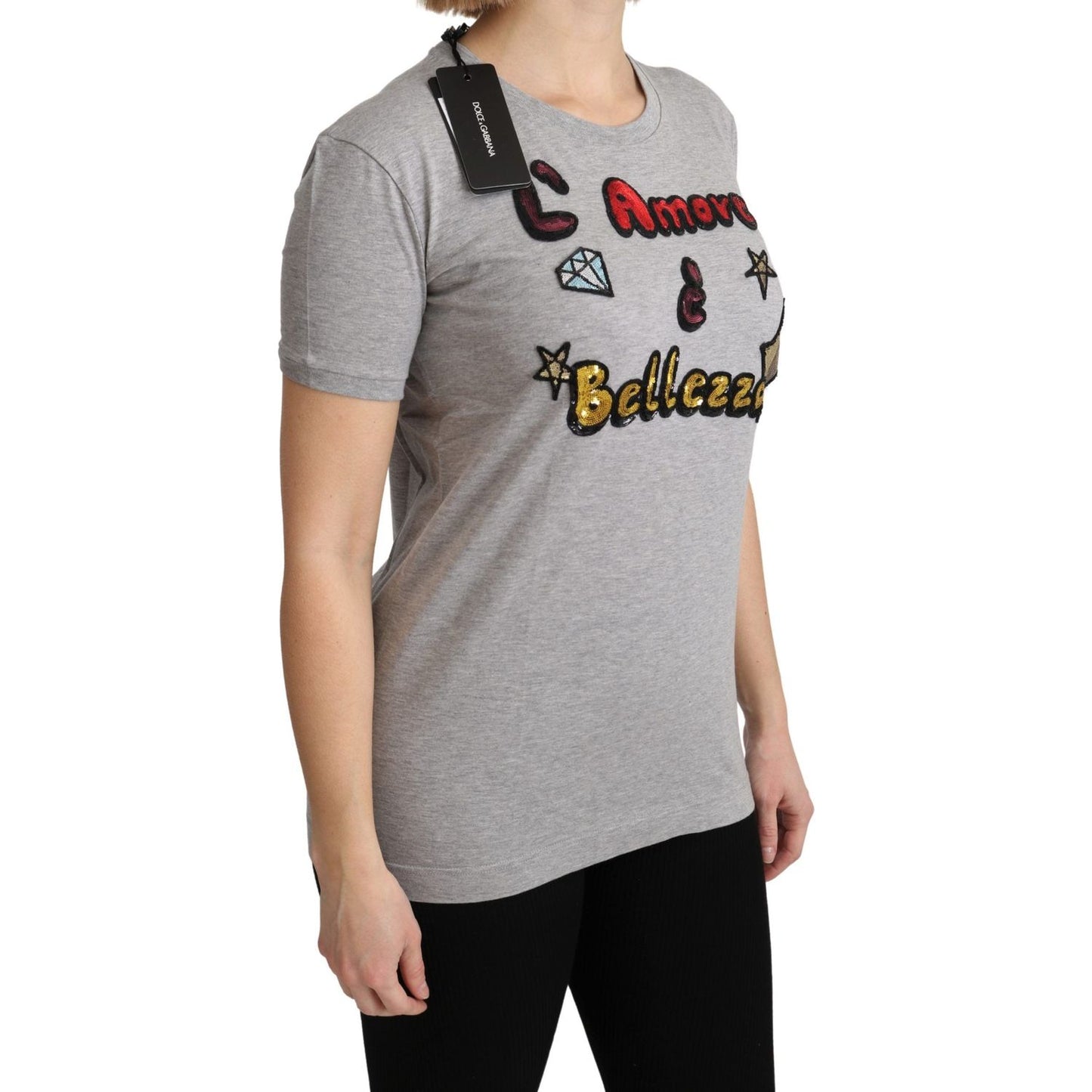 Dolce & Gabbana Gray Cotton Amore e Bellezza Top T-shirt