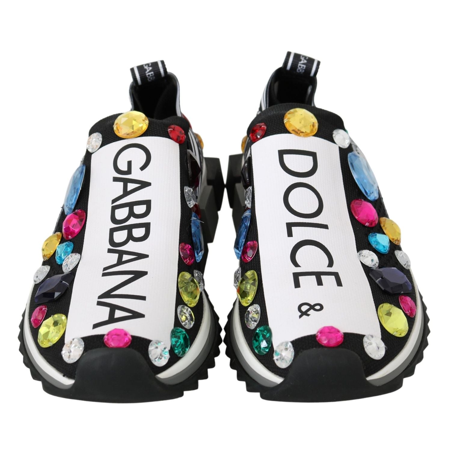 Dolce & Gabbana Black Multicolor Crystal Sneakers Shoes