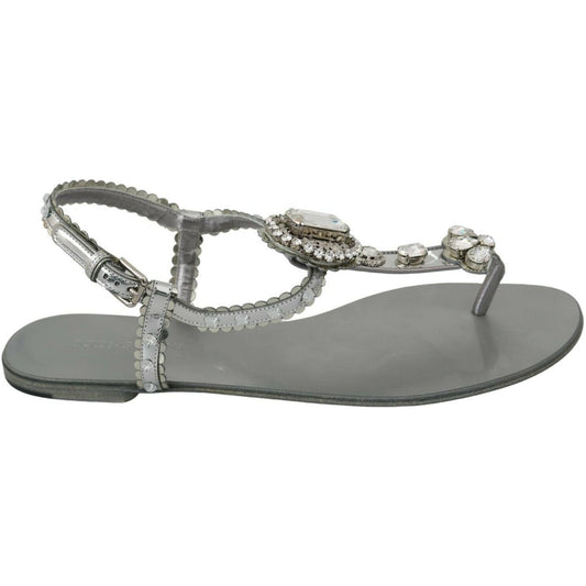 Dolce & Gabbana Silver Crystal Sandals Flip Flops Shoes 1728,41% Polyester,48% Spandex,6% Leather,67345645728,Dolce & Gabbana,EU37/US6.5,Flat - Sandals - Shoes,Flat Shoes - Women - Shoes,Flip-Flop Sandals - Sandals - Shoes,Material: 5% Lambskin,New with t