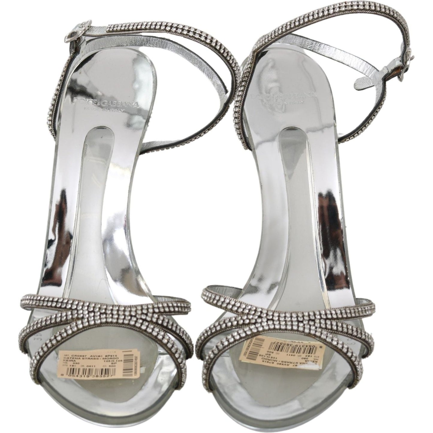 Dolce & Gabbana Silver Leather Ankle Strap Sandals with Crystals Dolce & Gabbana